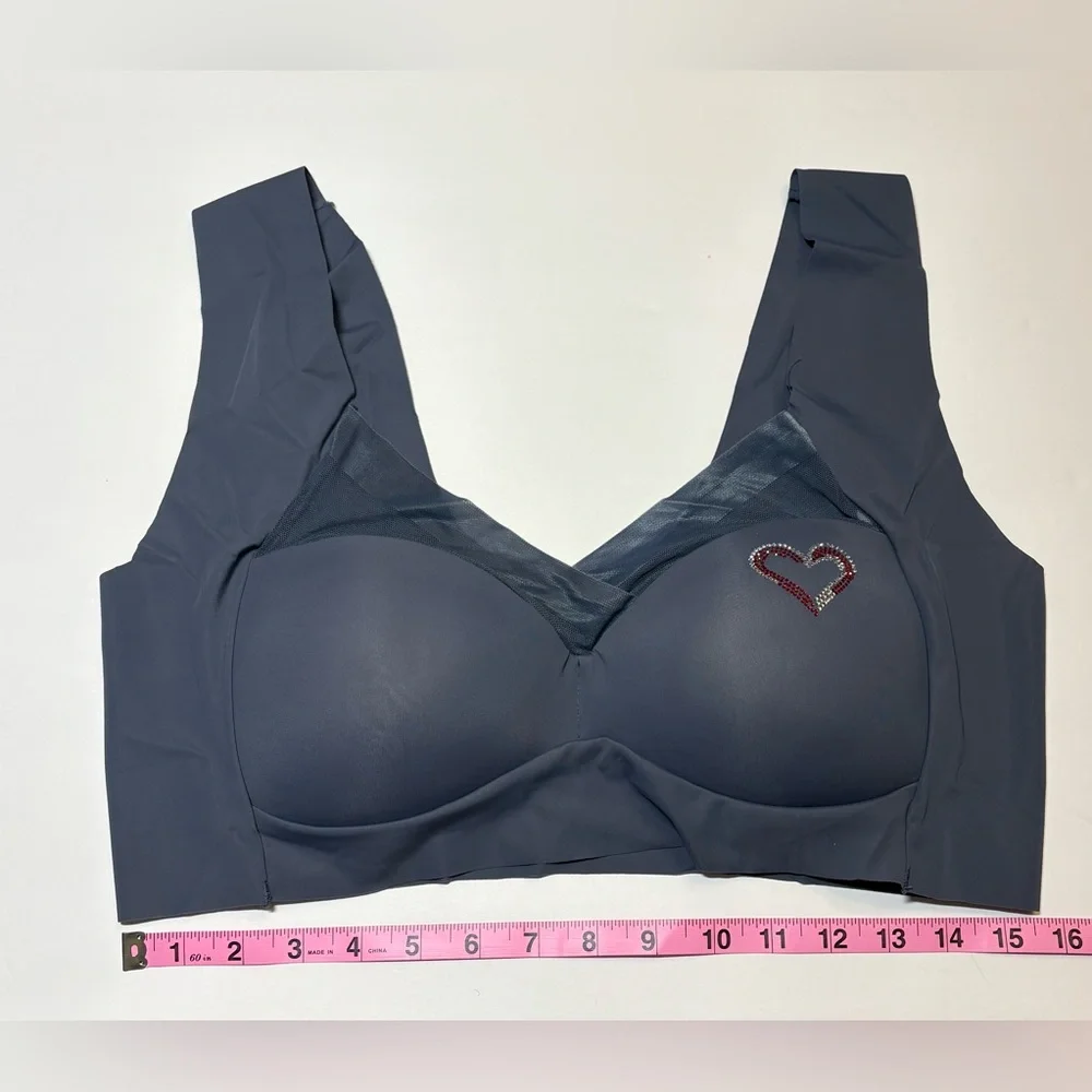 Source Unknown Gray Mesh Accent Bra w/ Heart Rhinestone Detail-For Comfort‎